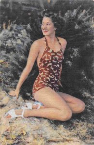 Swimsuit Bathing Beauty Woman AB510 linen postcard