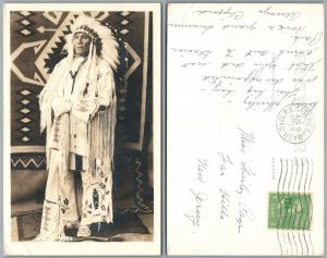 INDIAN CHIEF 1940 VINTAGE REAL PHOTO POSTCARD RPPC