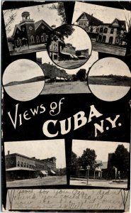 Postcard NY Cuba Multi-view of Town 1906 Duplex Cancel M23