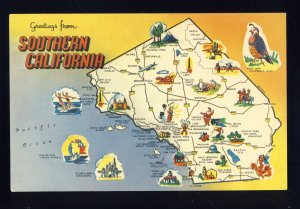 Southern California/CA Postcard, Map Of Various Attractions