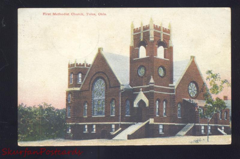 TULSA OKLAHOMA FIRST METHODIST CHURCH ANTIQUE VINTAGE POSTCARD 1908