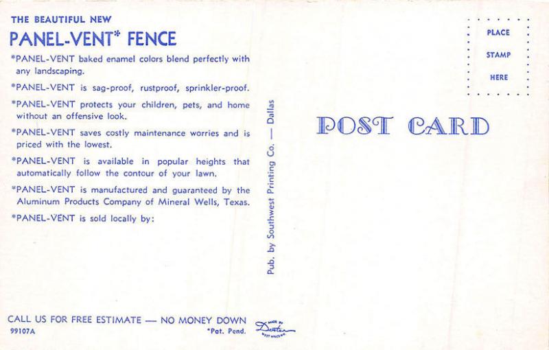 Panel - Vent Fence 1950's Dress Advertising Beautiful New Fence Postcard