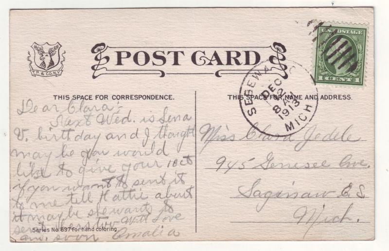 P100 JLs postcard antique 1913 #897 for hand painting