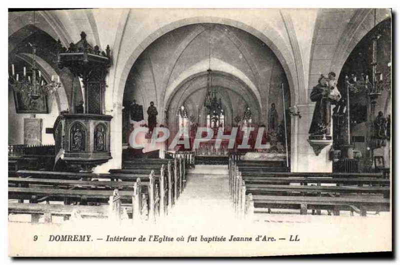 Postcard Old Domremy Interior of the Church and was baptized Jeanne D'Arc