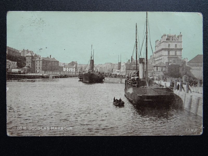 Isle of Man DOUGLAS Harbour showing Paddle Steamers c1907 Postcard by Dainty