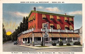 J33/ Rising Sun Maryland Postcard c1950s Hotel and Restaurant Route 1  143