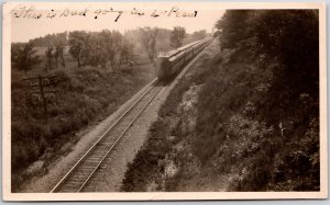 Cog Railway Train Going To Peru Along Mountain Countryside Real Photo Postcard