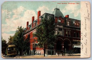 K21/ Cambridge Ohio Postcard c1910 Hotel Berwick Trolley Line Main St 81