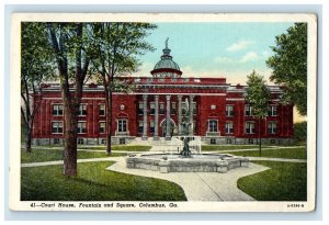 1950 Court House Fountain And Square Columbus Georgia GA Vintage Postcard 