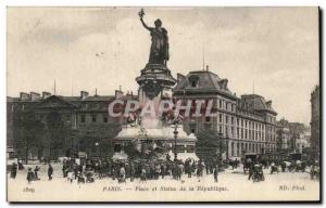 Old Postcard Paris Square and Staue of the Republic