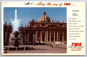 Transportation~Trans World Airlines~St Peters Church In Rome~Vintage Postcard