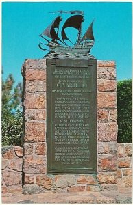 Cabrillo Plaque, Point Loma, San Diego, California, Vintage Chrome Postcard