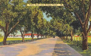 Valley Road near El Paso Texas linen postcard