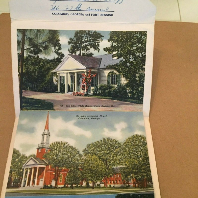 USED  POSTCARD SOUVENIR FOLDER COLUMBUS AND FORT BENNING GEORGIA