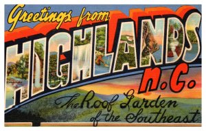 Postcard Large Letter Highlands NC Roof Garden of the Southeast