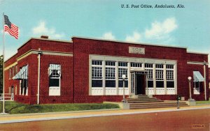 Linen Postcard U.S. Post Office in Andalusia, Alabama