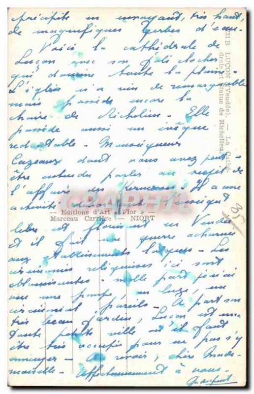 Old Postcard Lucon the cathedral Richelieu Statue