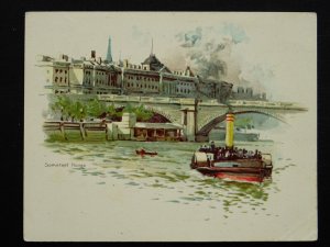 London SOMERSET HOUSE & PADDLE STEAMER Victorian Court Cards / Postcard c1899