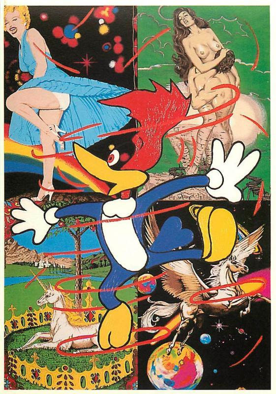 Topsy Turvy by Ronnie Cutrone Woody Woodpecker Marilyn Monroe Pop Art Postcard