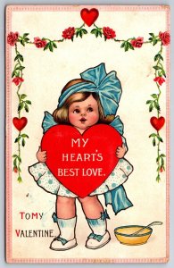 Valentine~My Heart's Best Love~Lil Girl~Blue Bow~Emb~Series 406~Germany~c1910