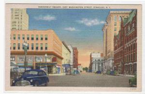 E Washington Street Cars Syracuse NY linen postcard