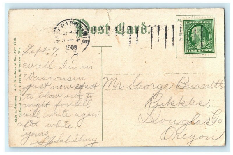 1909 Boating On Rock River Watertown Wisconsin WI Divided Back Posted Postcard  