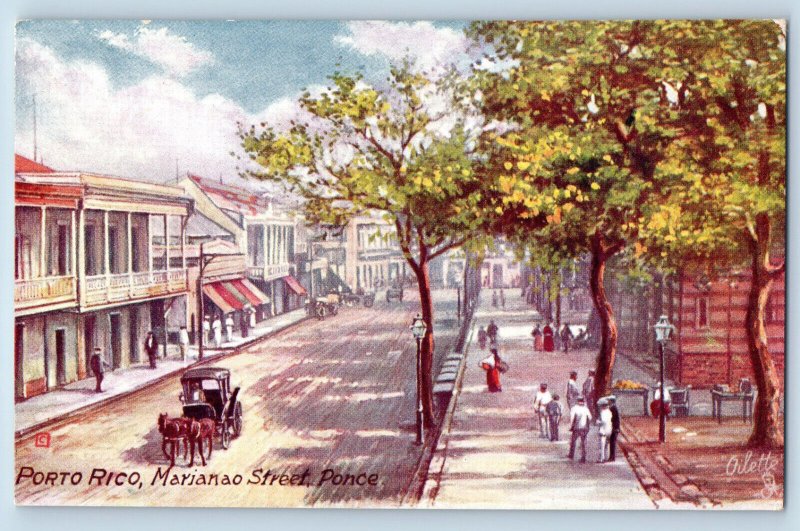 Puerto Rico Postcard Marianao Street Ponce c1910 Antique Oilette Tuck Art