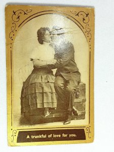 Vintage Postcard 1909 A Trunkful of Love for you Woman and Man in Love