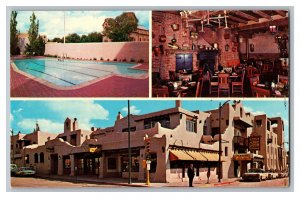 Postcard NM La Fonda Hotel Santa Fe New Mexico Multi-View Card Old Cars Pool