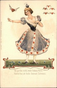 Valentine? - Beautiful Woman Hearts on Dress #705 ERIKA c1905 Postcard