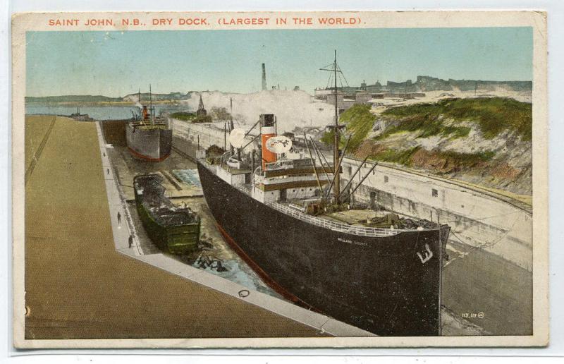 Dry Dock Ships St John New Brunswick Canada 1937 postcard