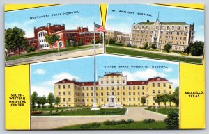 Amarillo Texas~South-Western Hospital Center Multi-View~Vintage Linen Postcard