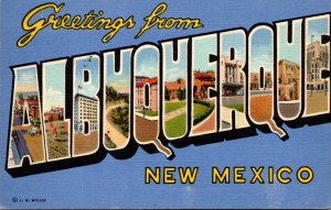 New Mexico Greetings From Albuquerque Large Letter Linen 1953 Curteich