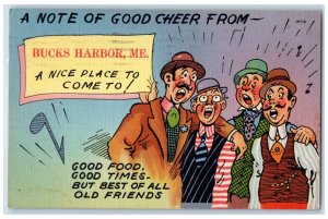 1966 Four Men Singing Songs Music Notes Message Bucks Harbor ME Comic Postcard