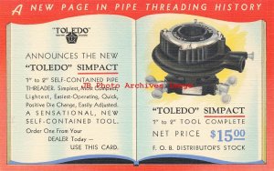 Advertising Linen Postcard, Toledo Pipe Threading Machine Co Simpact Threader 