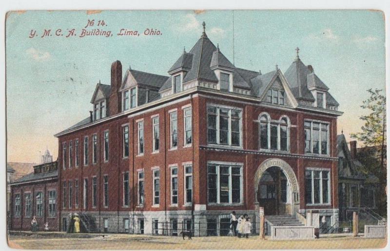 1909 LIMA Ohio Postcard Allen County YMCA Building No 14 Kids people