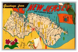 Postcard NJ Greetings From New Jersey Map Vintage Standard View Card