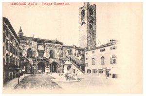 Piazza Garibaldi Bergamo Alta Italy Black And White Postcard