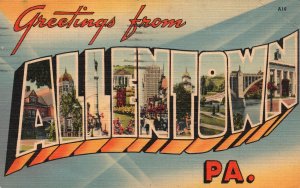 Vintage Postcard 1944 Large Letter Greetings From Allentown Pennsylvania Bldg.