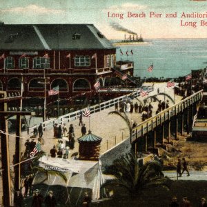 1912 Long Beach Pier Postcard Auditorium Battleship