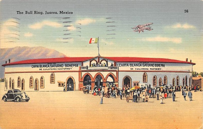 Juarez, Mexico, Bull Fighting 1943 light postal marking on front