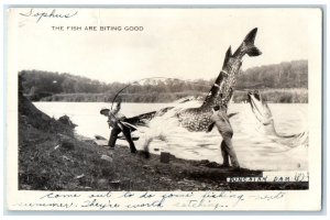 Fishermen Cached Big Fish Duncairn Dam Saskatchewan Canada RPPC Photo Postcard