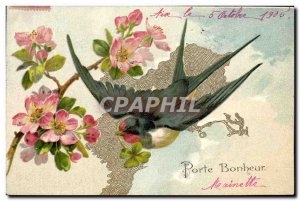 Old Postcard Fantasy Flowers Swallow Bird