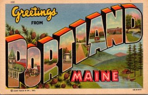 Maine Greetings From Portland Large Letter Linen Curteich