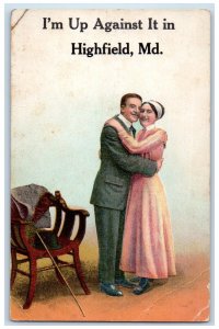 1913 Greetings From Highfield Maryland MD, Couple Scene Humor Antique Postcard