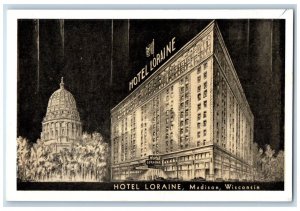 c1940 Hotel Loraine Schroeder Exterior Building Road Madison Wisconsin Postcard