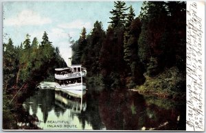 VINTAGE POSTCARD ON A STEAMER ALONG THE INLAND ROUTE AT BAYVIEW MICHIGAN 1908