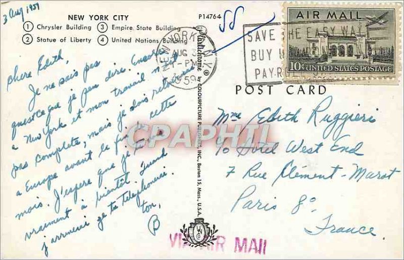 Modern Postcard Greetings from New York City Chrysler Building Statue of Libe...