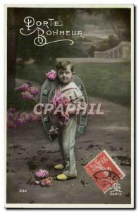 Old Postcard Fun Children Lucky charm Horseshoe