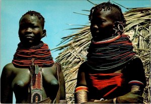 East Africa  TRIBES OF KENYA~TURKANA GIRLS Jewelry~Bare Chested  4X6 Postcard